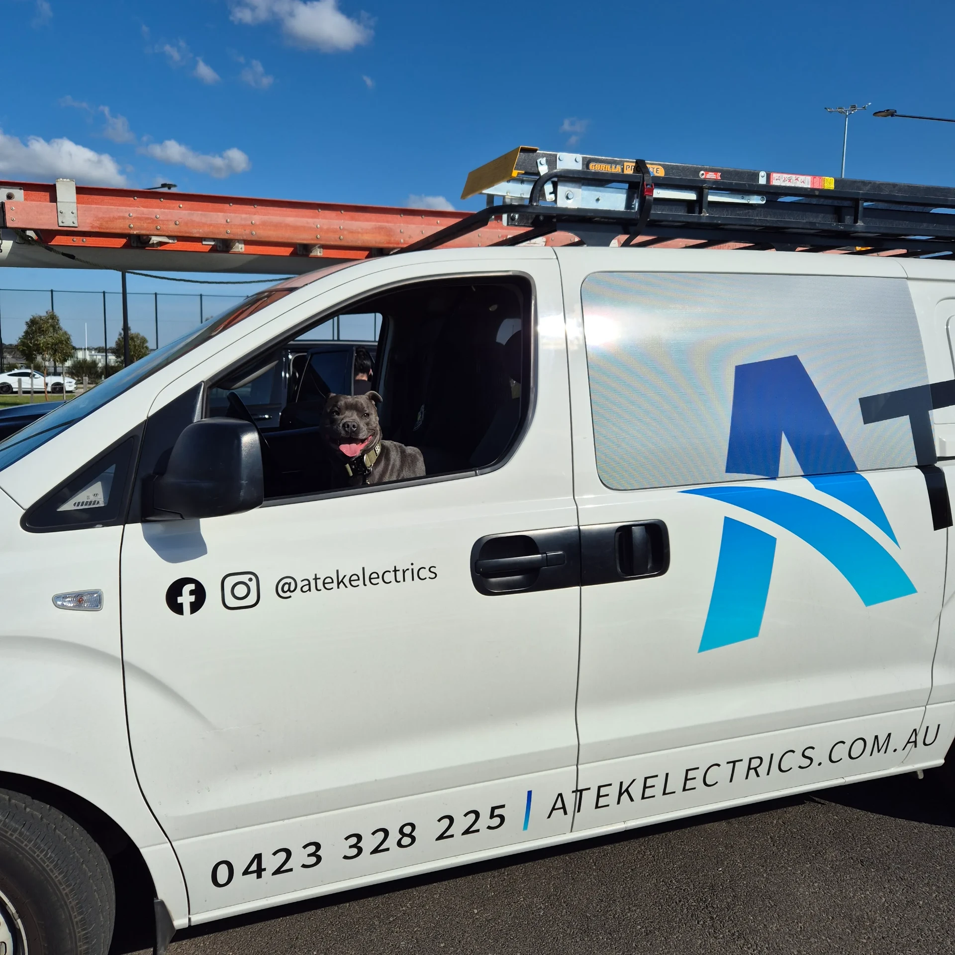 Atek Electrics branded work van in Melbourne